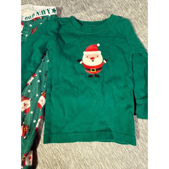Old Navy Boys Christmas Holiday Santa Pjs Pajamas Set Size 18m 24m Green Sleep - Picture 2 of 3
